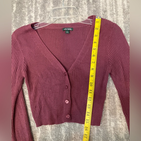 Wild Fable Mauve crop top button down long sleeve sweater - Picture 6 of 9